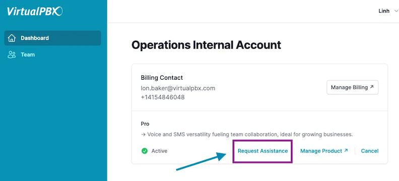 Request Assistance from VirtualPBX