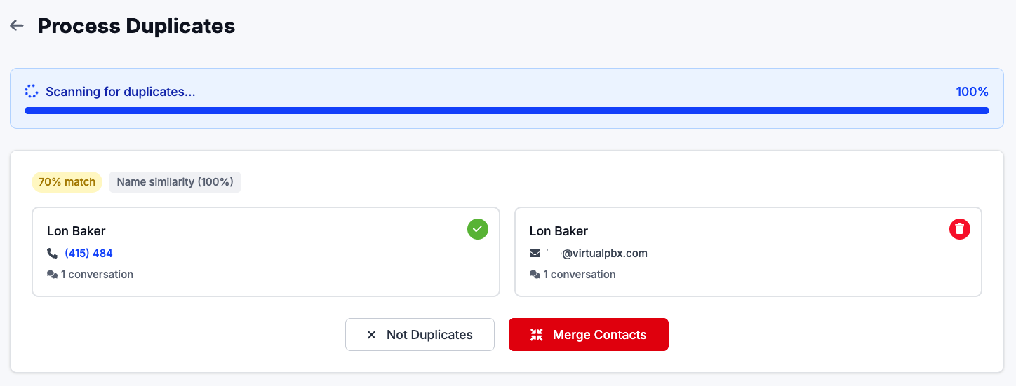 Adding a new contact/processing duplicates