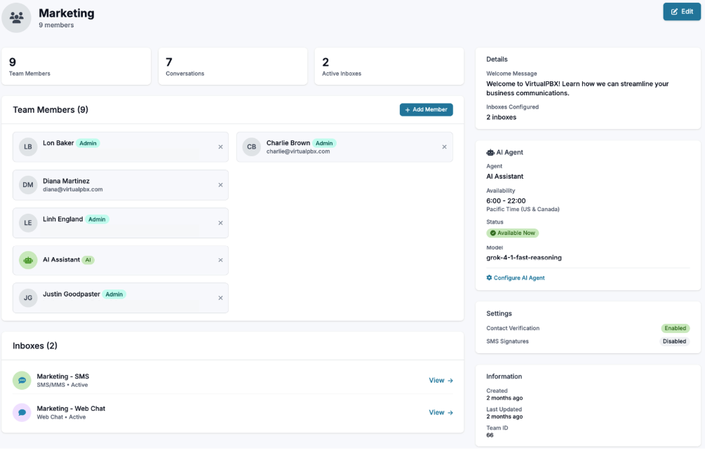 Editing a Team - Adding Members, Assigning Inboxes