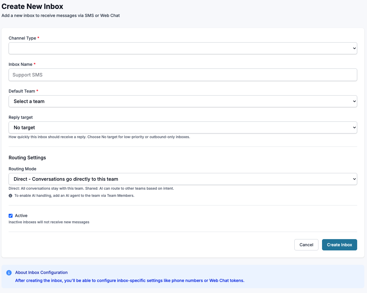 Adding a New Inbox