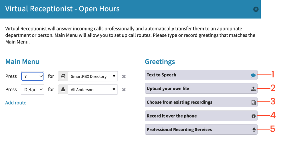 Greeting Options for Virtual Receptionist