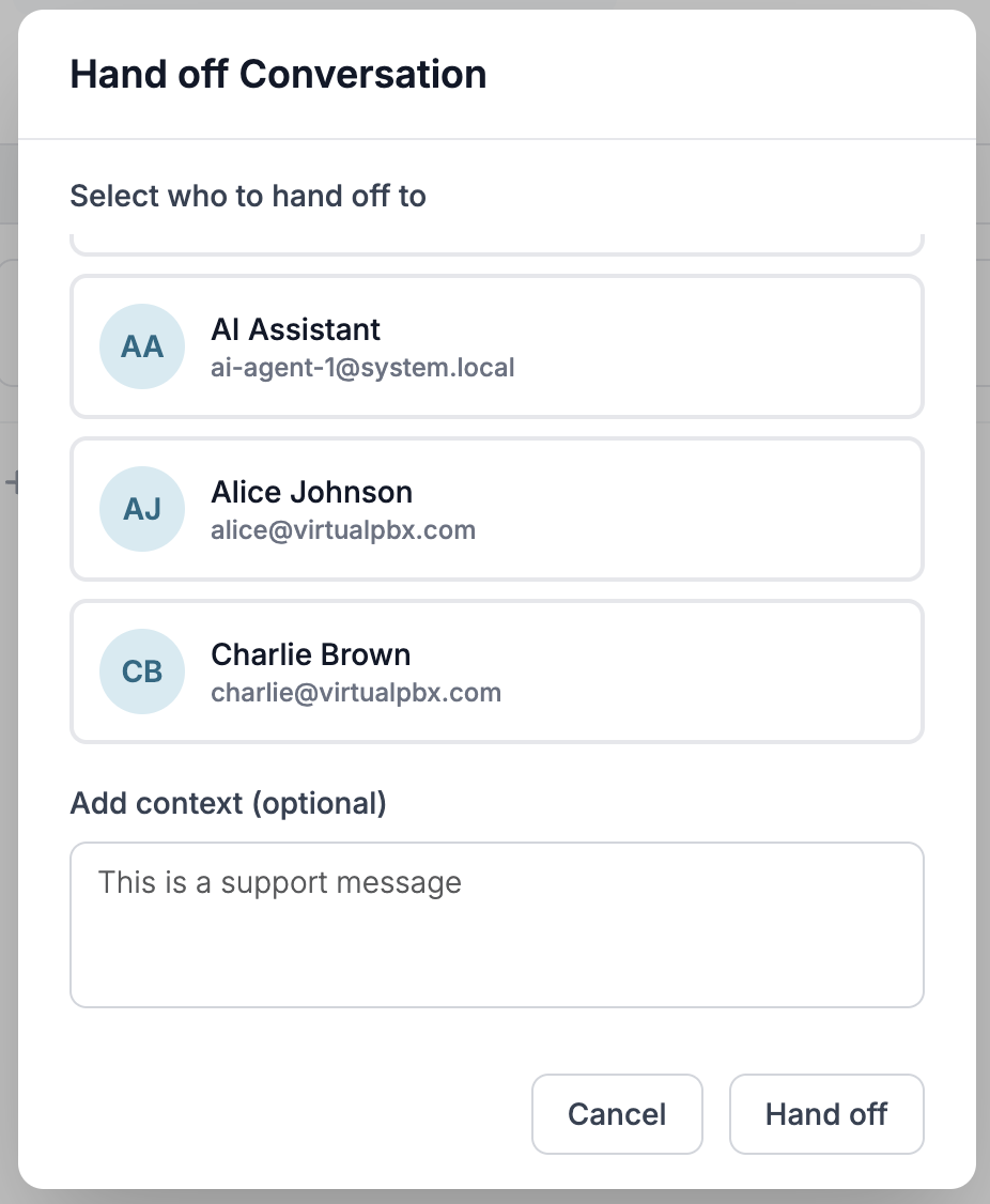 Options while assigned conversation