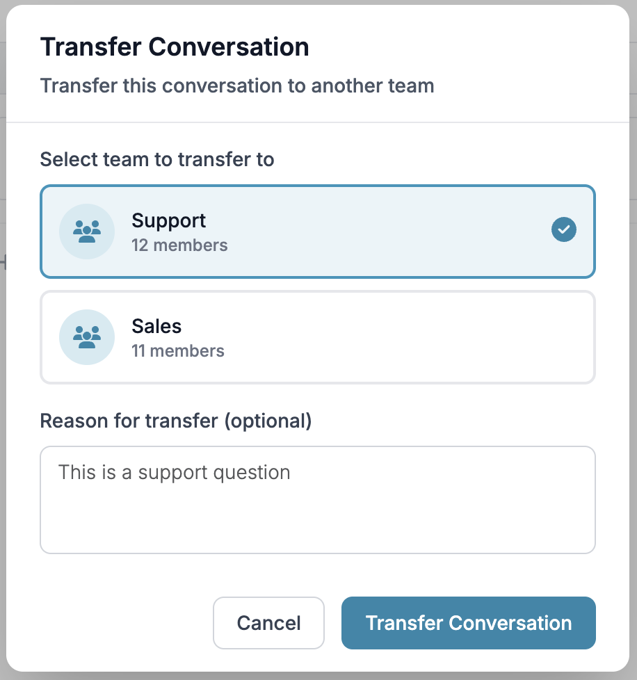 Options while assigned conversation