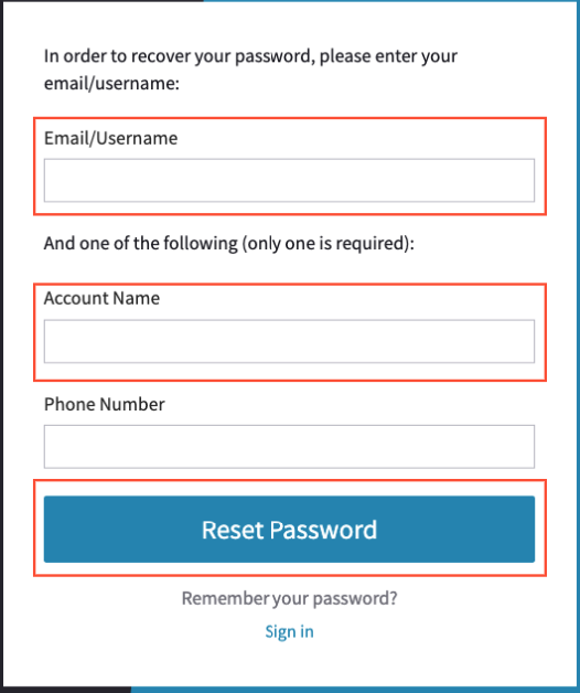 Reset a dashboard password in Business Phone