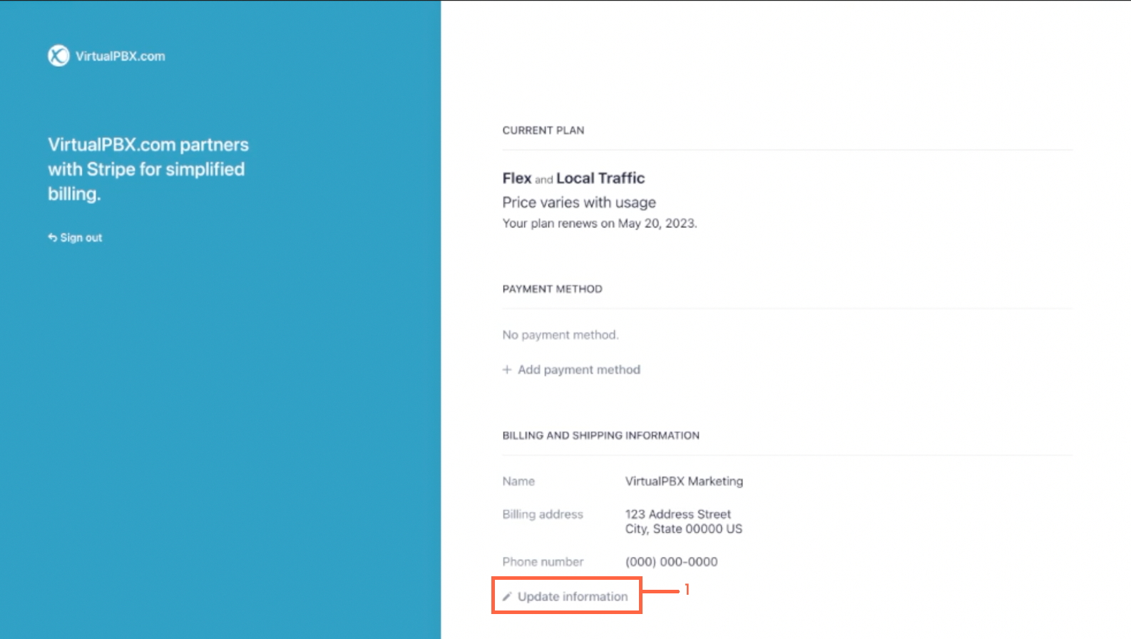 Update a VirtualPBX billing address