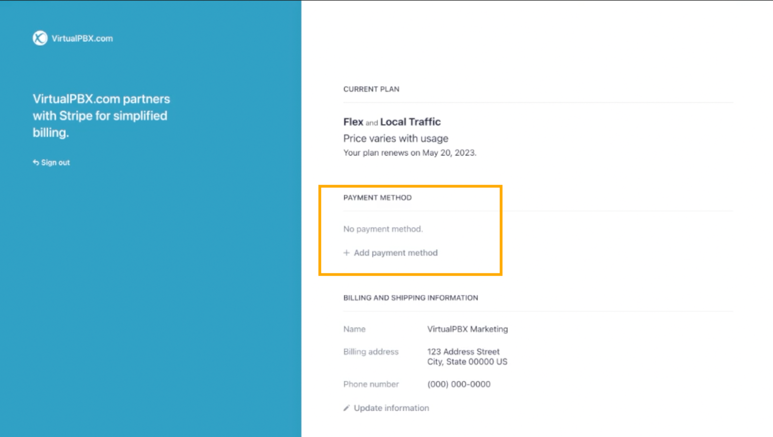 Update a VirtualPBX payment method