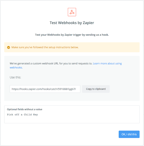 Configuring Zapier with a Webhook